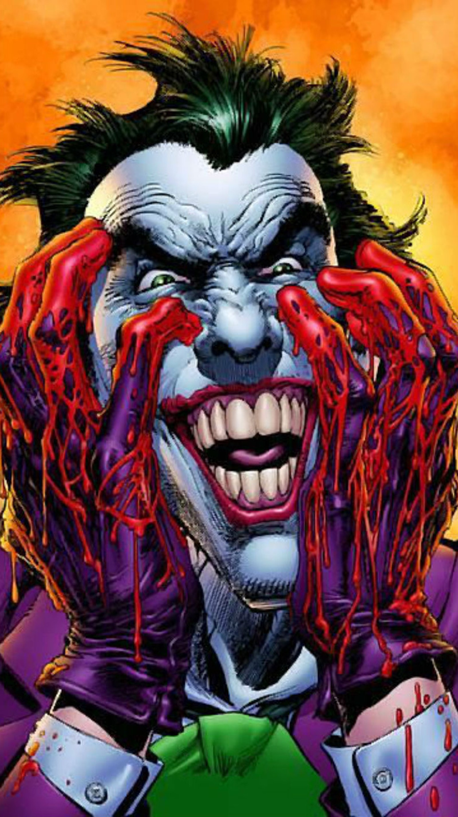 El joker es un villano con la cara ensangrentada y cabello rojo (batman, sangre, cómic, cómics, jaja)