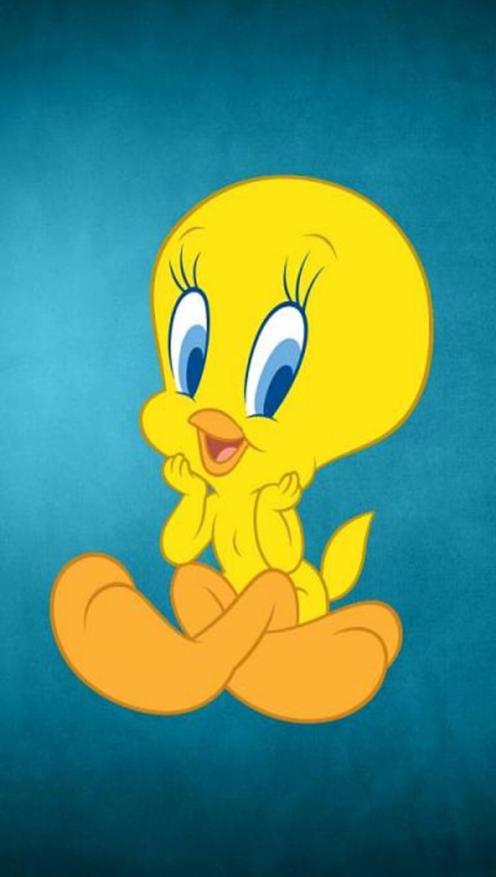 Un primer plano de un pájaro de dibujos animados sentado sobre una superficie azul (dibujos animados, tweety aqua)