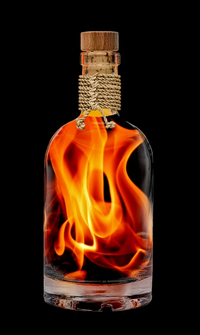 Glass Bottle Containing Illuminating Flames