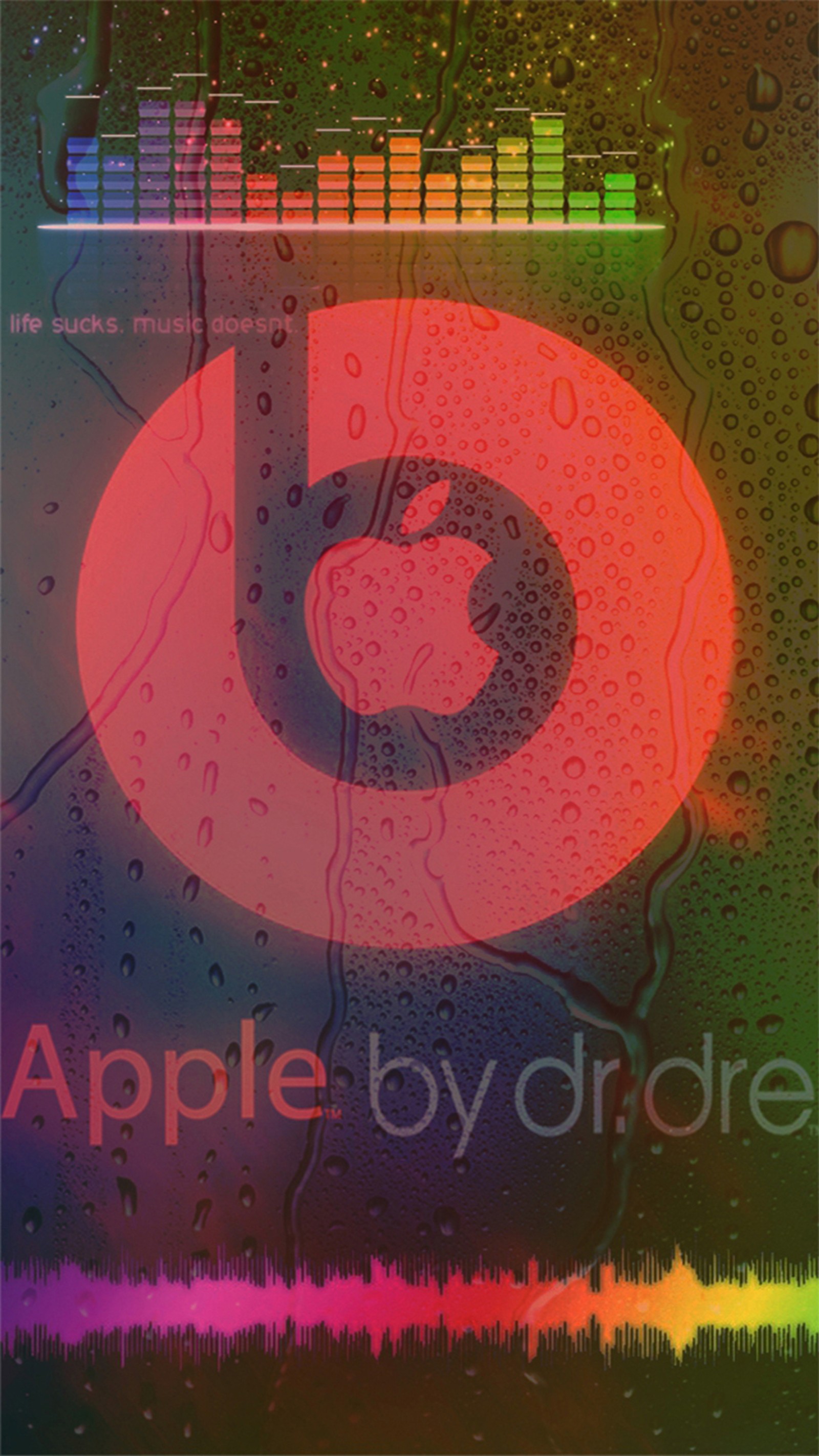 Um close em uma imagem de um logotipo de maçã colorido (maçã, beats, dr dre)