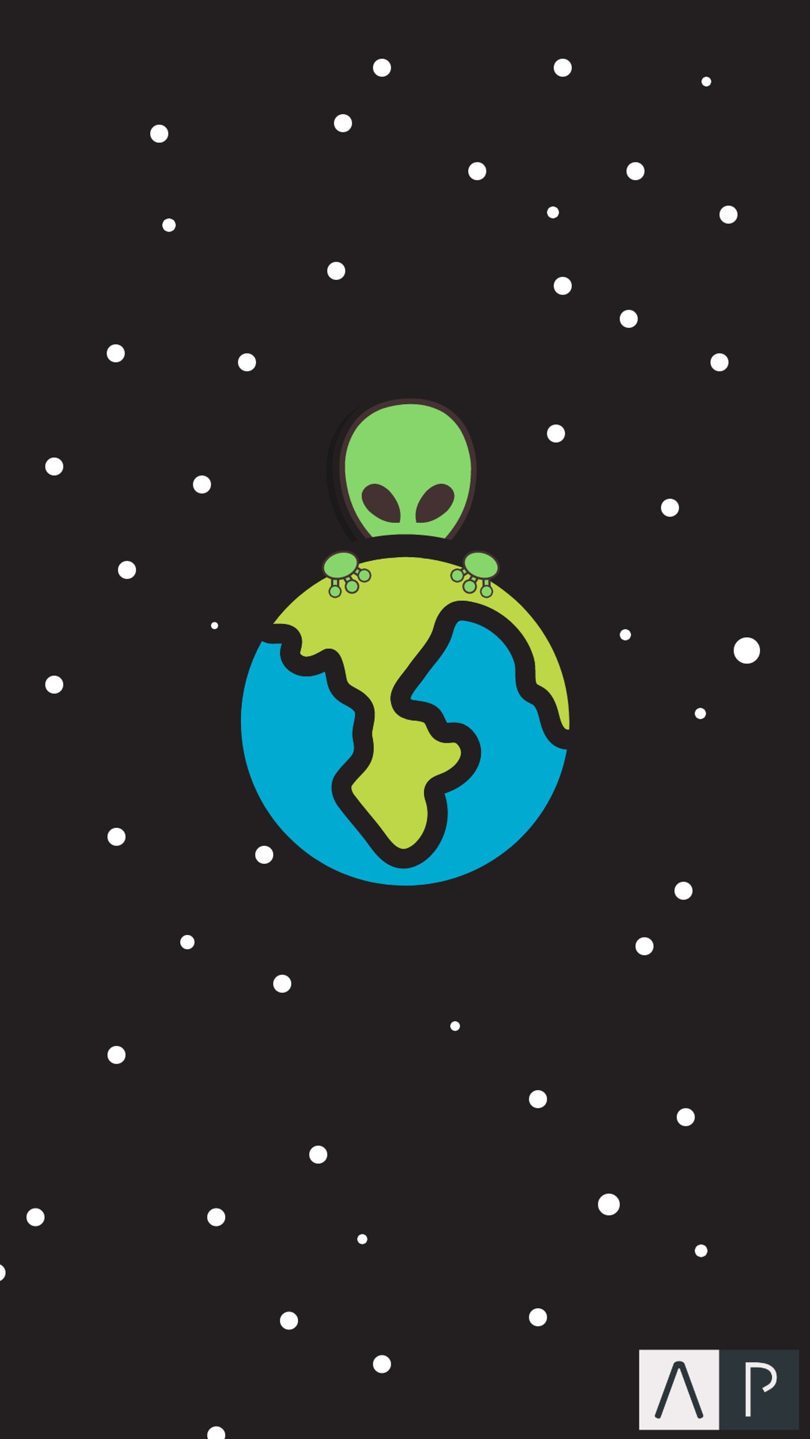 There is a green alien with a blue face on a blue planet (space, alien, earth)