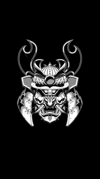 Intricate Samurai Skull Design with Ornate Armor and Horns