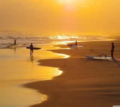 plage, or, surfeur