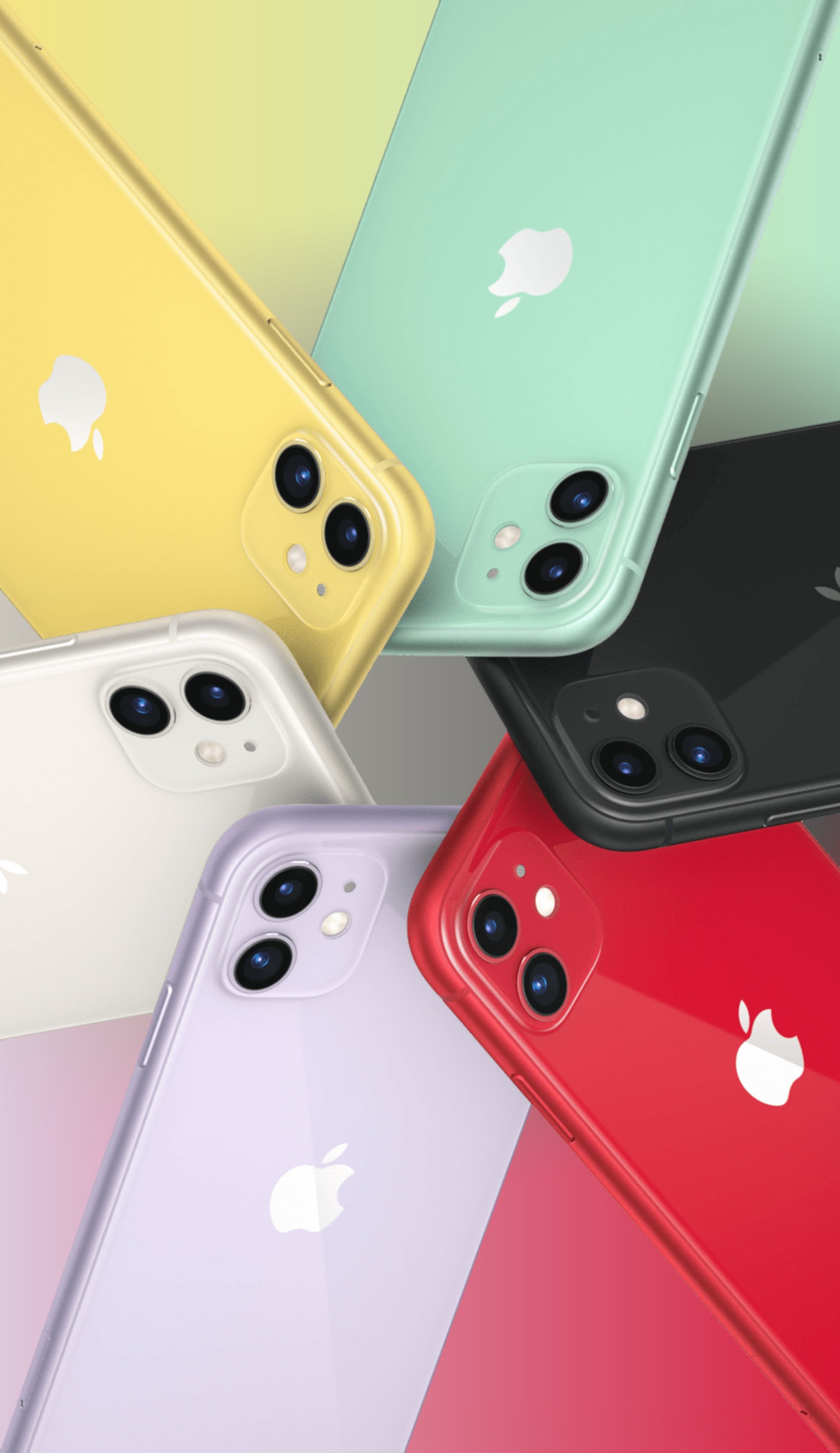 Vários iphones dispostos em uma linha com um fundo de arco-íris (2019, amoled, maçã, cores, hd)