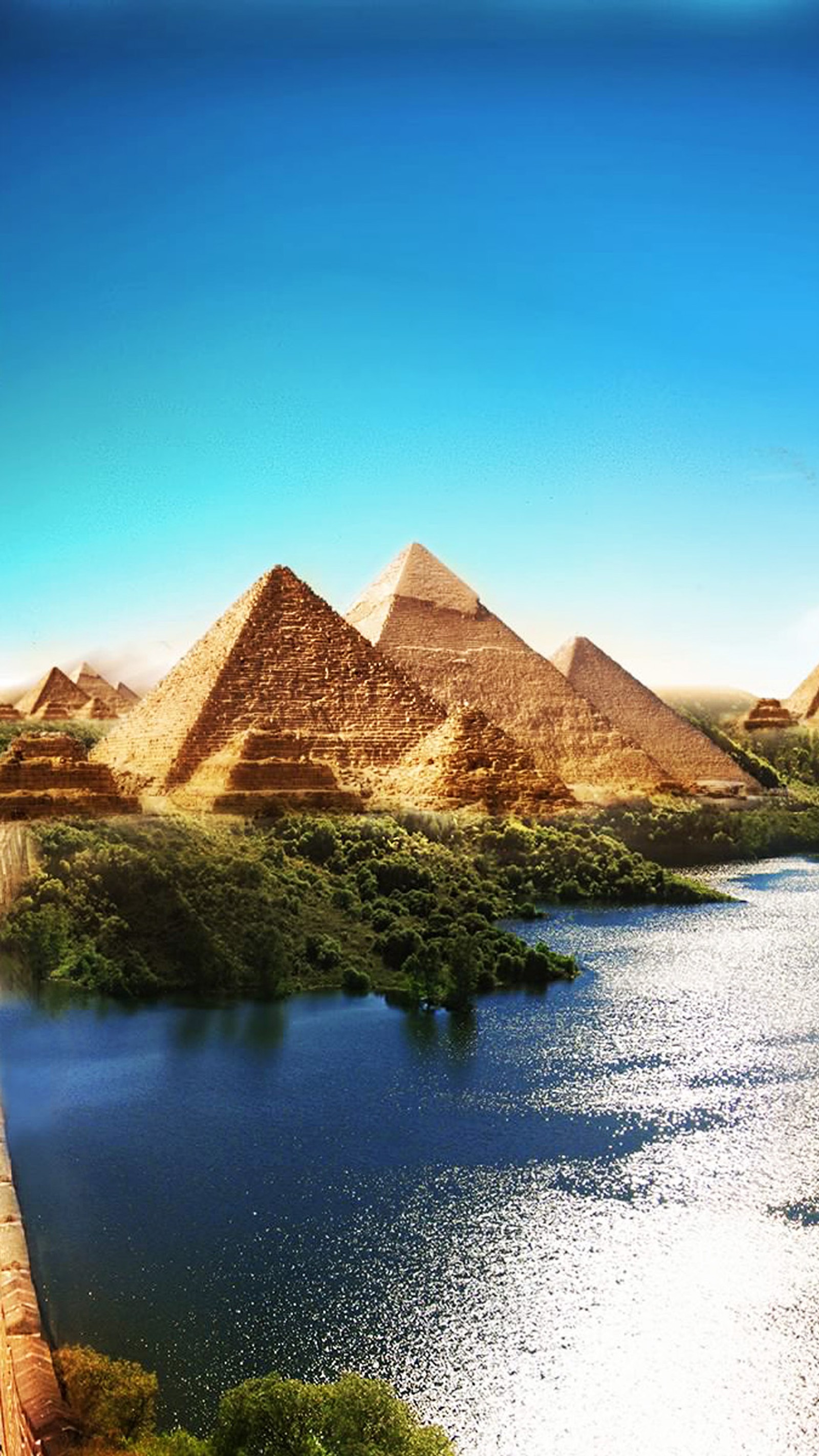 egypt, pyramid, river, sky wallpaper