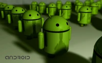 Figuras Android em verde vibrante: uma exibição de tecnologia em macro