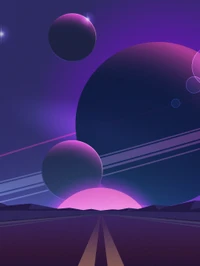 Cosmic Journey: Vibrant Planets Under a Violet Sky