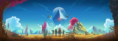 Исследование ярких миров No Man's Sky: потрясающий постер для ультрашироких игр