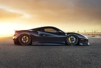 Ferrari 488 GTB élégant au coucher du soleil : une voiture de sport époustouflante en haute résolution