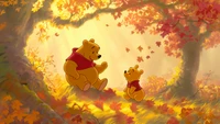 Winnie the Pooh and Piglet Enjoying a Serene Autumn Day