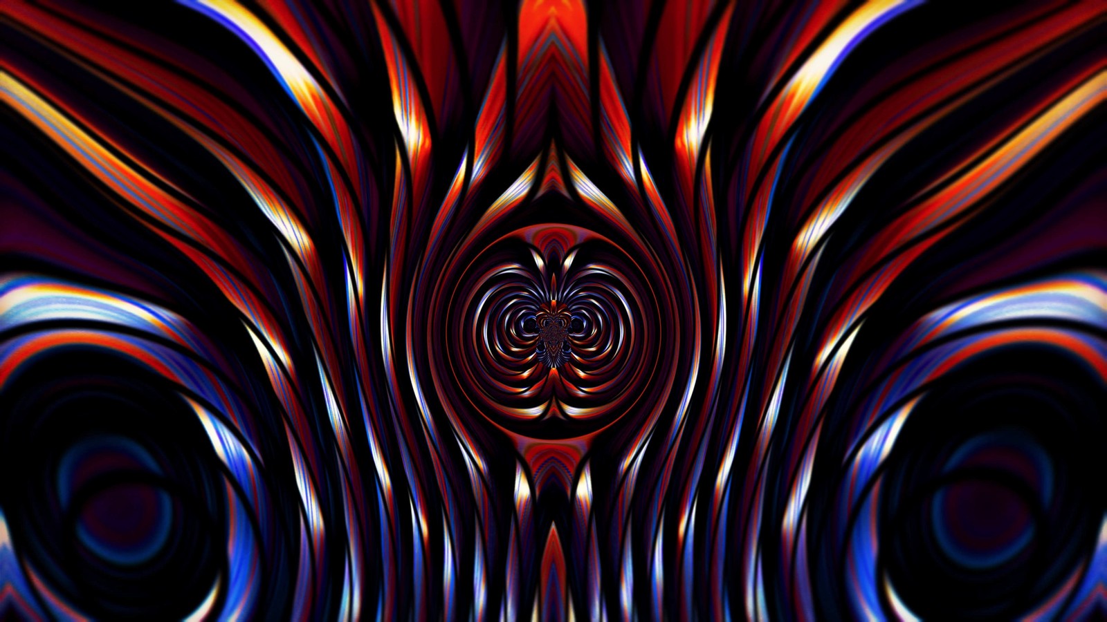 Um close em uma imagem gerada por computador de um redemoinho vermelho e azul (fractal, arte fractal, simetria, luz, padrão)