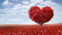 romance, red, tree, love, petal wallpaper