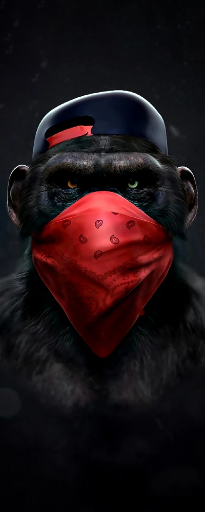 Stylized Monkey Portrait with Red Bandana