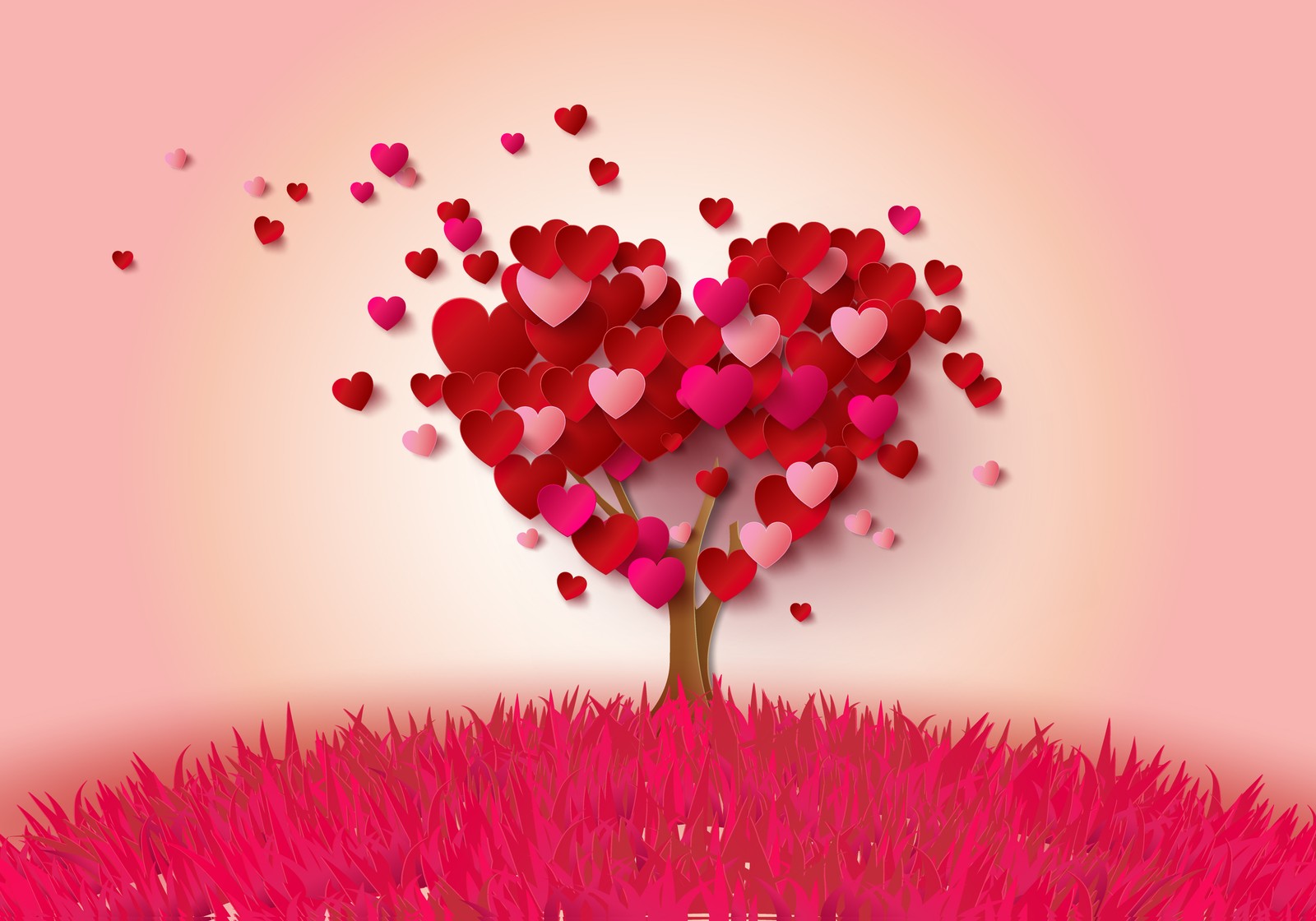 heart, tree, pink, valentines day, petal wallpaper