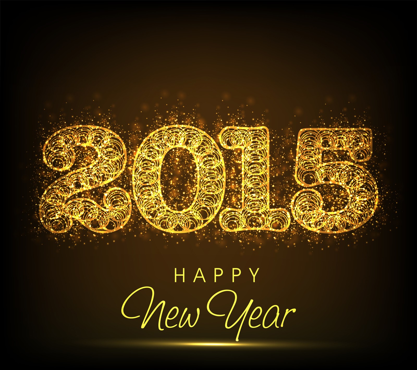 A golden happy new year background with a glowing text (2015, gold, happy, new year)