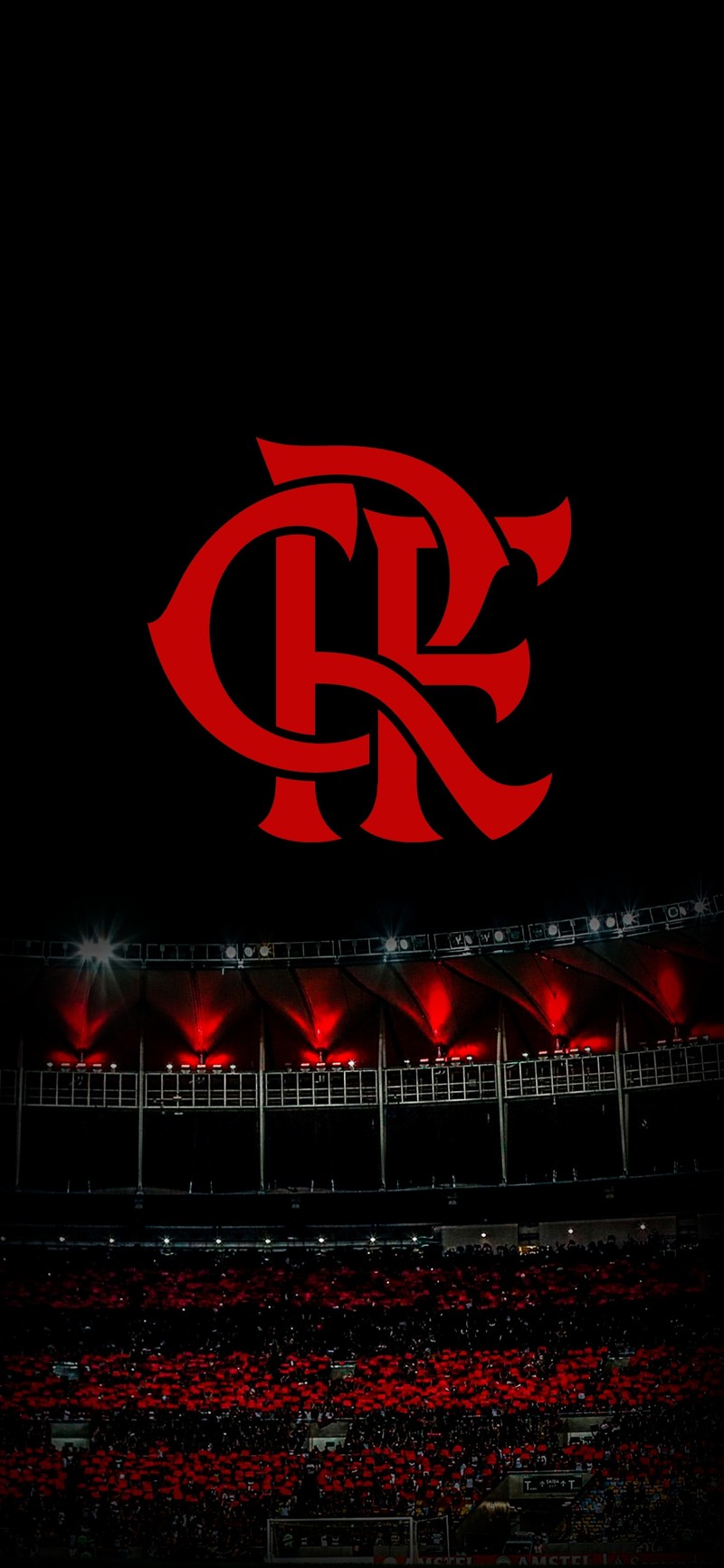 Близкий план стадиона с красным логотипом (crf, фла, fla, фламенго, flamengo)