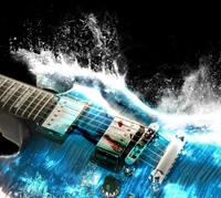 Guitare électrique entourée de vagues d'énergie