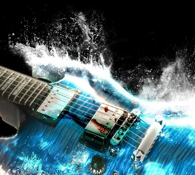 Electric Guitar Surrounded by Waves of Energy