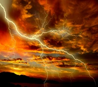 Dynamic Stormy Sunset with Lightning Strikes