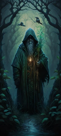 Enigmatic Sorcerer in a Mystic Forest