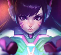 D.Va in her mech, showcasing determination and strength from Overwatch.