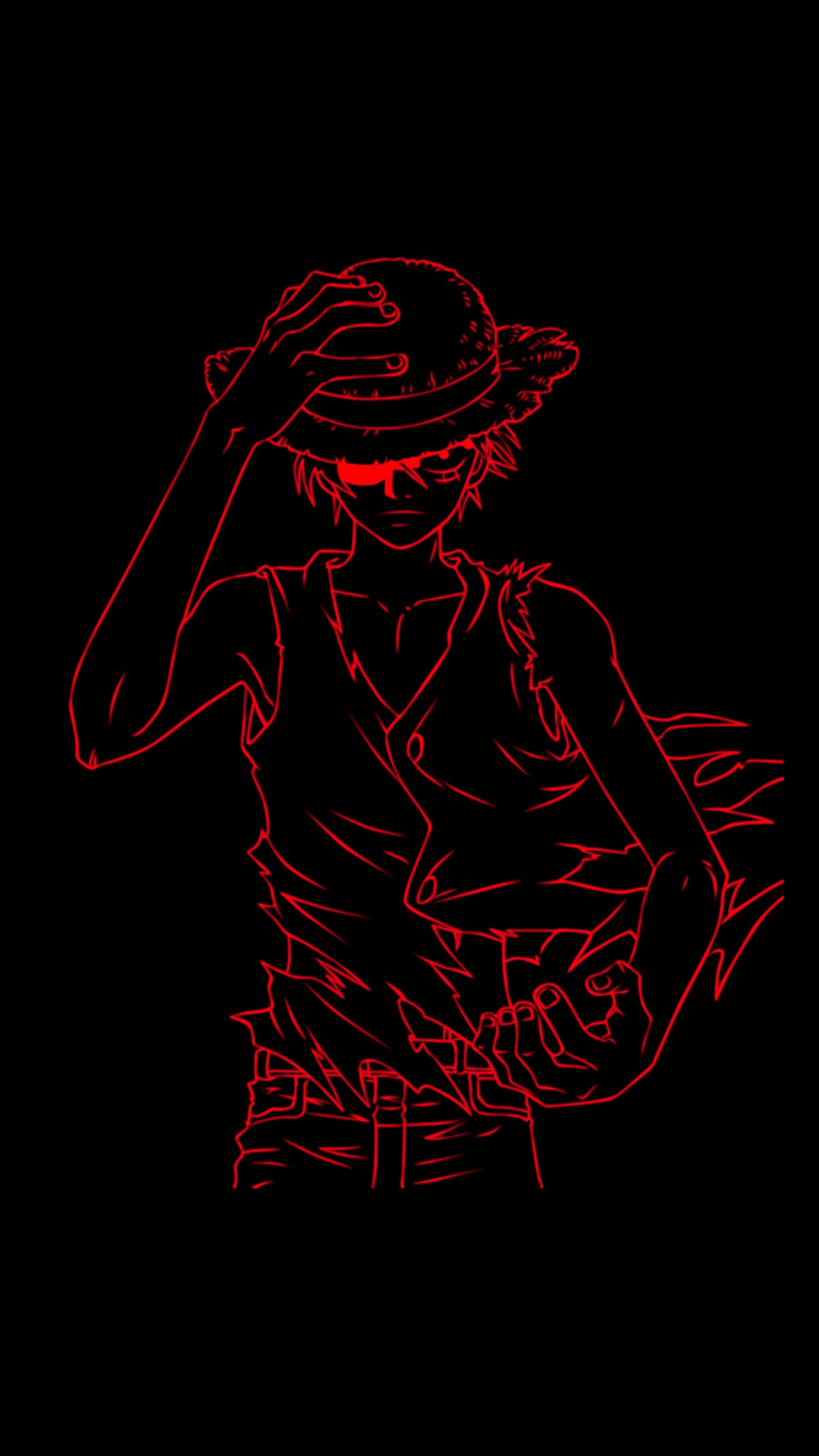 Anime style drawing of a man in a hat and a tank top (anime, black, luffy, onepiece, perfect)