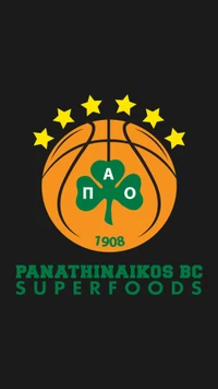 Logotipo do Panathinaikos BC Superfoods com basquete e emblema de trevo