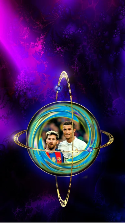 Messi and Ronaldo: Icons of Football in a Cosmic Sphere