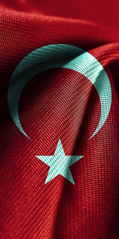 Turkish Flag with Crescent and Star on Red Fabric