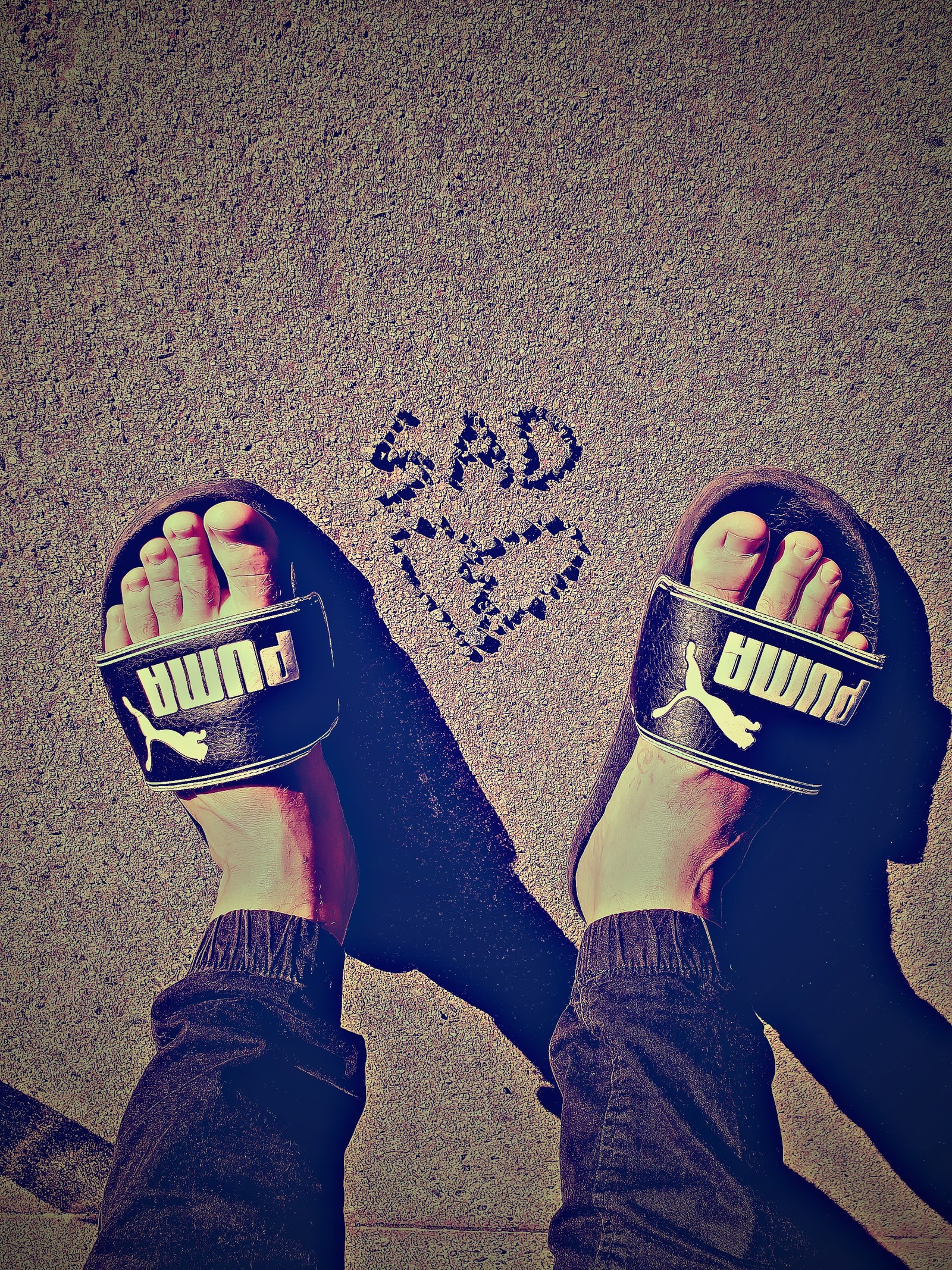 Someone is standing on the sidewalk with their feet in the sand (aesthetic, broken, guy, heart, notsad)