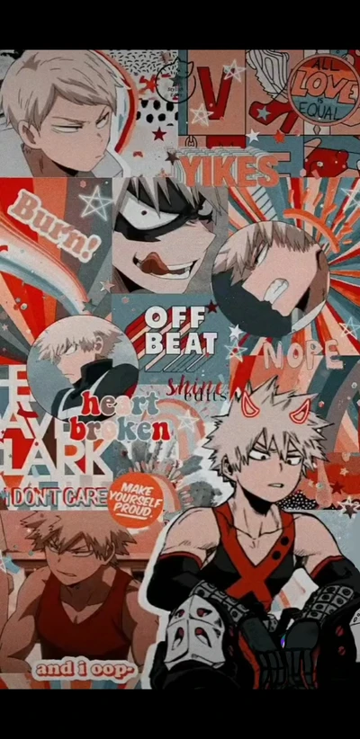 Colagem de Katsuki Bakugo: Expressões Dinâmicas e Estética Ousada