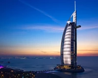 Burj Al Arab: Hotel de luxo icônico em forma de vela em Dubai ao pôr do sol