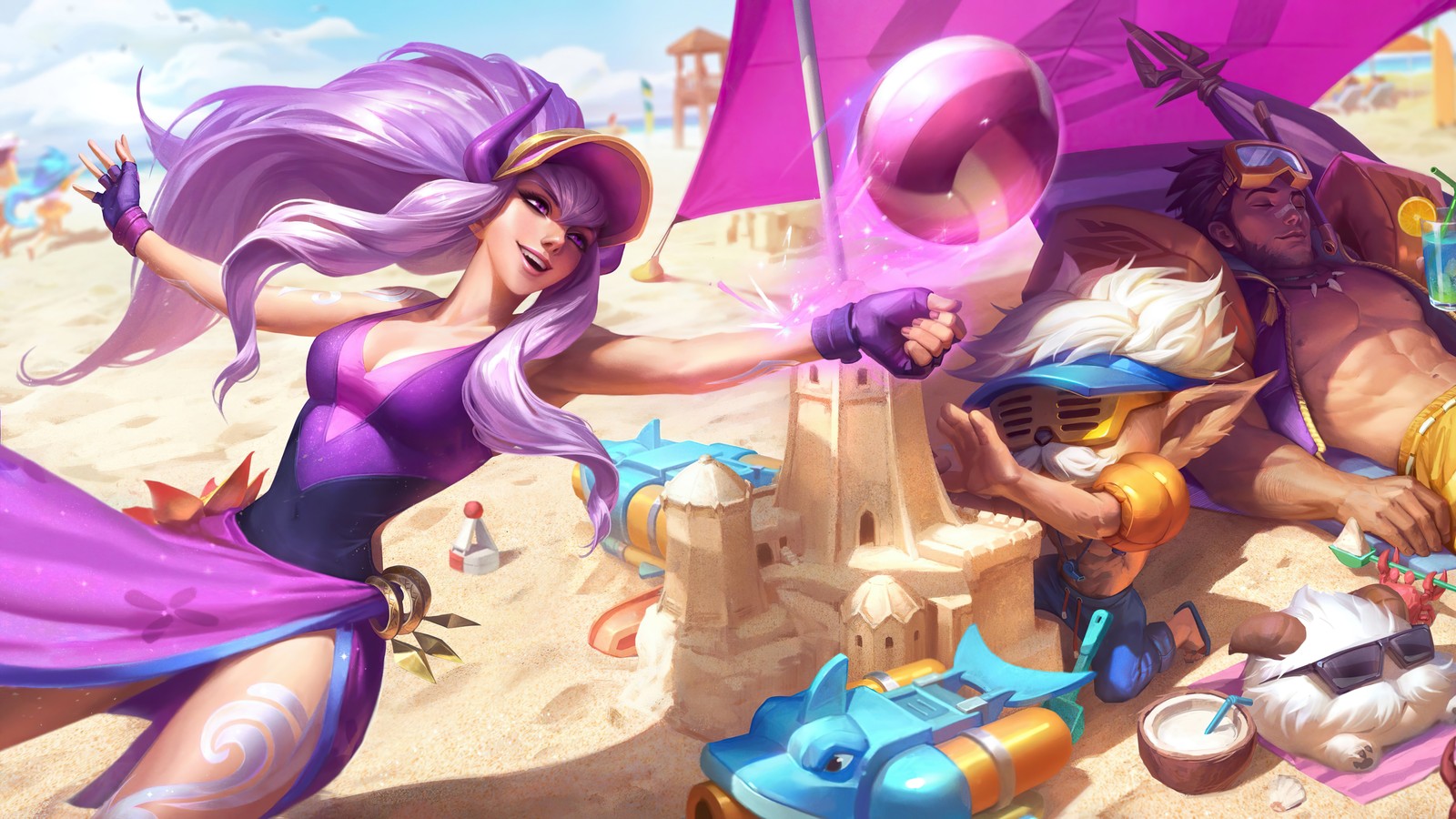 pool party, syndra, skin, splash art, lol wallpaper