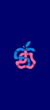 Emblème de pomme bleu électrique et magenta sur fond sombre