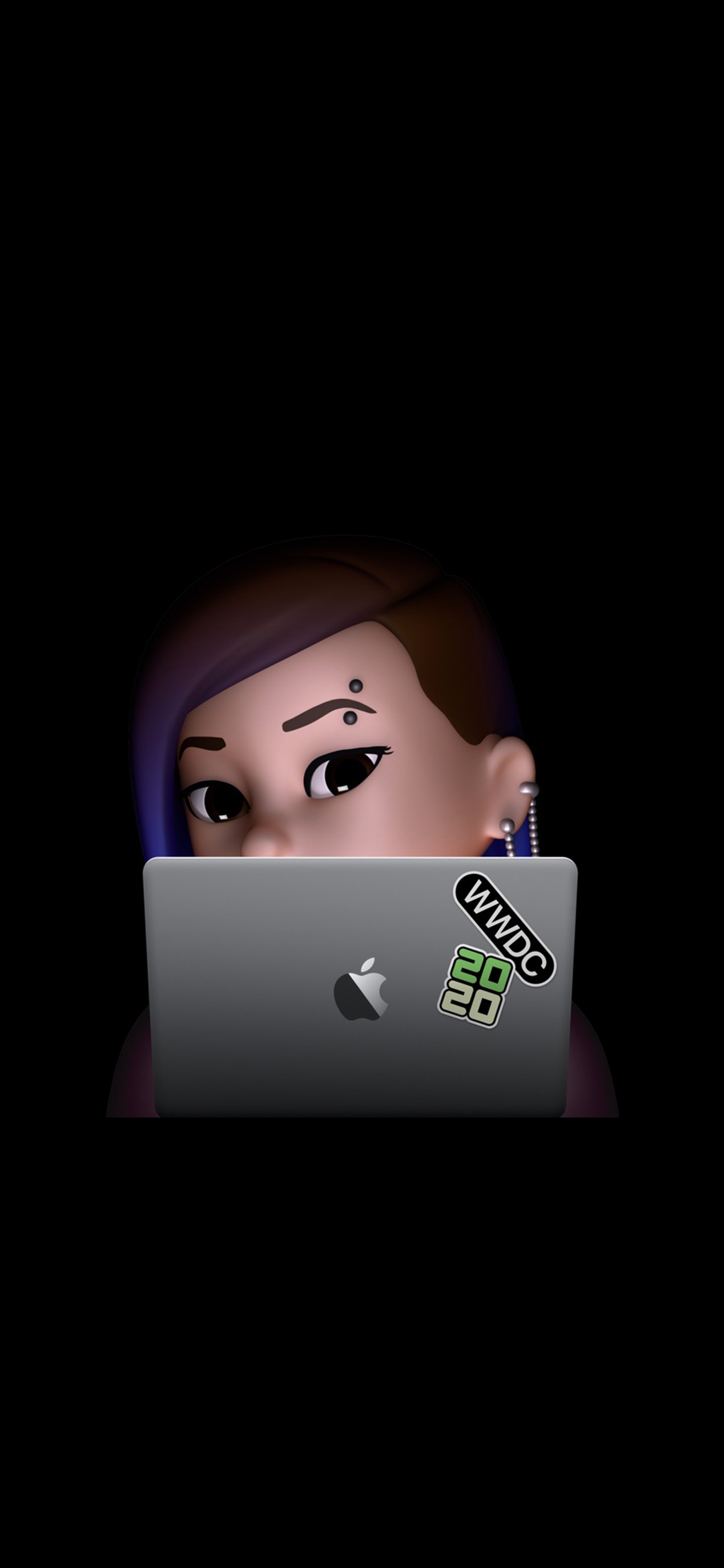 There is a cartoon character that is looking at a laptop (apple, amoled, iphone, wwdc 2020, apples)