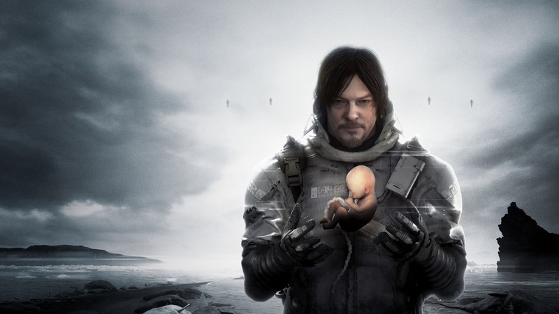 Изображение человека, держащего яблоко в руках (norman reedus as sam porter bridges, death stranding, режиссерская версия, компьютерные игры, playstation 5)