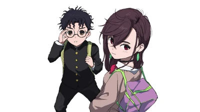 Personnages de Dandadan : Momo Ayase et Okarun dans le style anime