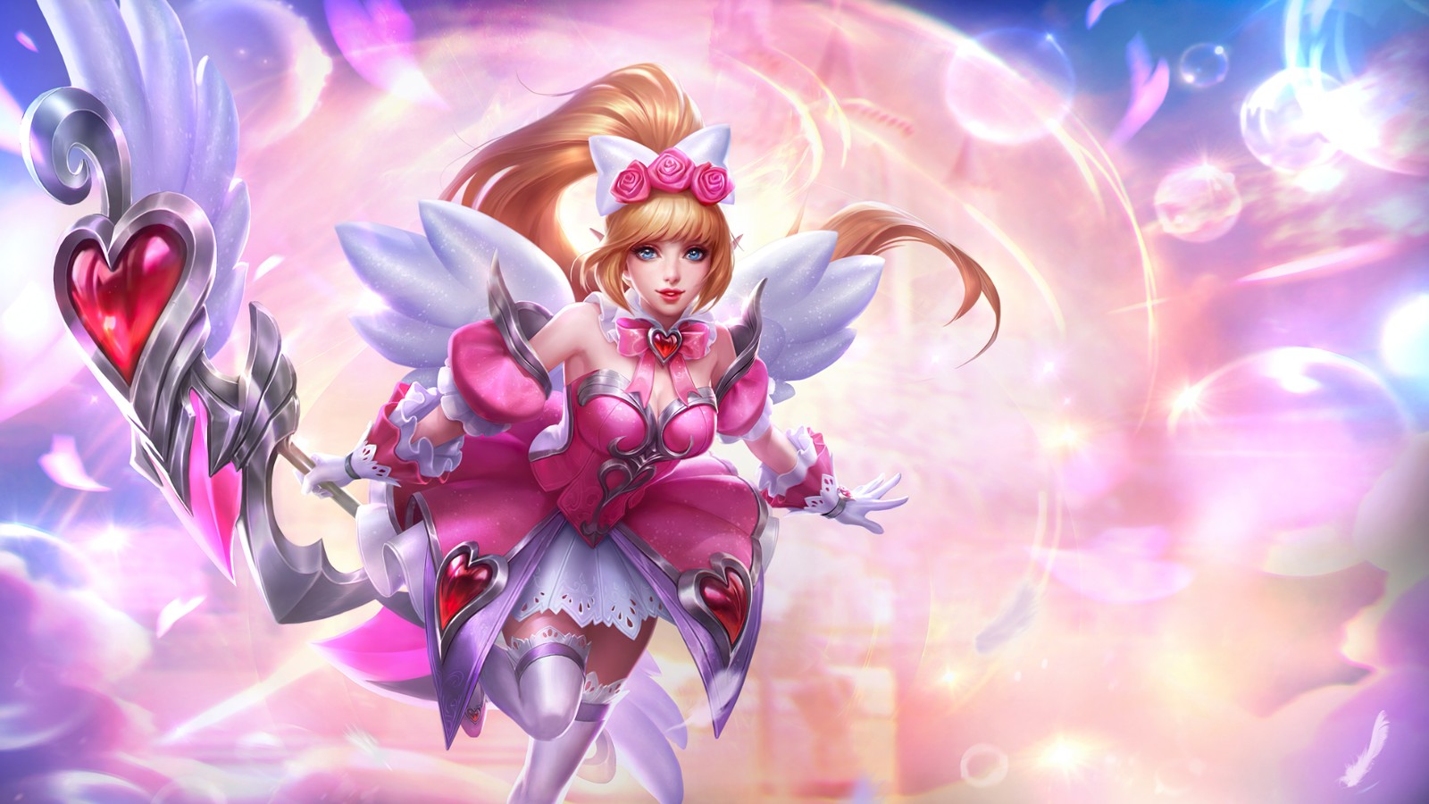 A girl with a sword and a heart in her hand (miya, sweet fantasy, skin, mobile legends, bang bang)