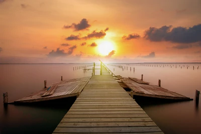 atardecer, amanecer, naturaleza, muelle, horizonte