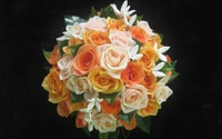 Vibrant Yellow and Orange Rose Bouquet with White Accents