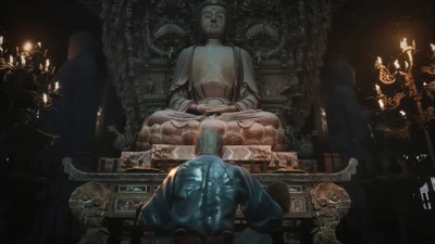 Begegnung mit dem Heiligen: Ein Moment der Reflexion vor dem Buddha in Schwarzer Mythos: Wukong