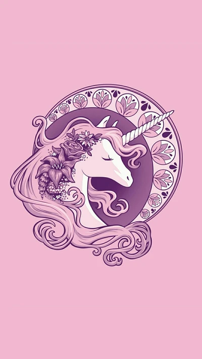 Elegant Pink Unicorn Illustration with Floral Accents