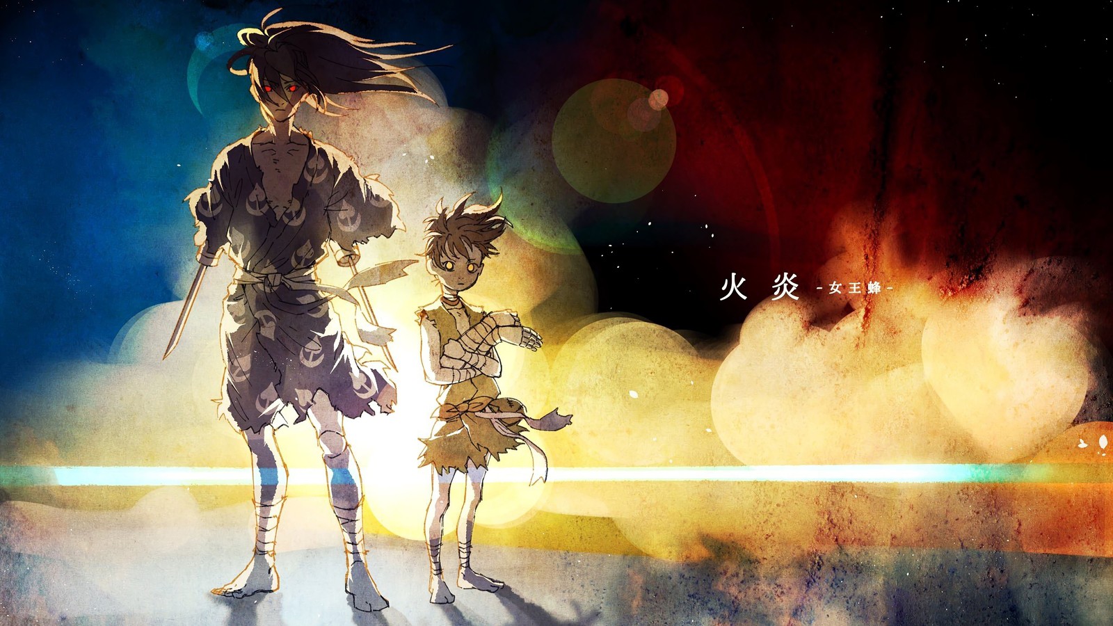 Papéis de parede de anime com duas pessoas em pé diante de uma luz brilhante (hyakkimaru, dororo, dororo anime, anime)