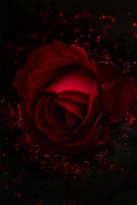 Primer plano de una rosa roja radiante contra un fondo oscuro