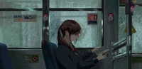 Fille lisant dans un bus sous la pluie : Une aventure anime