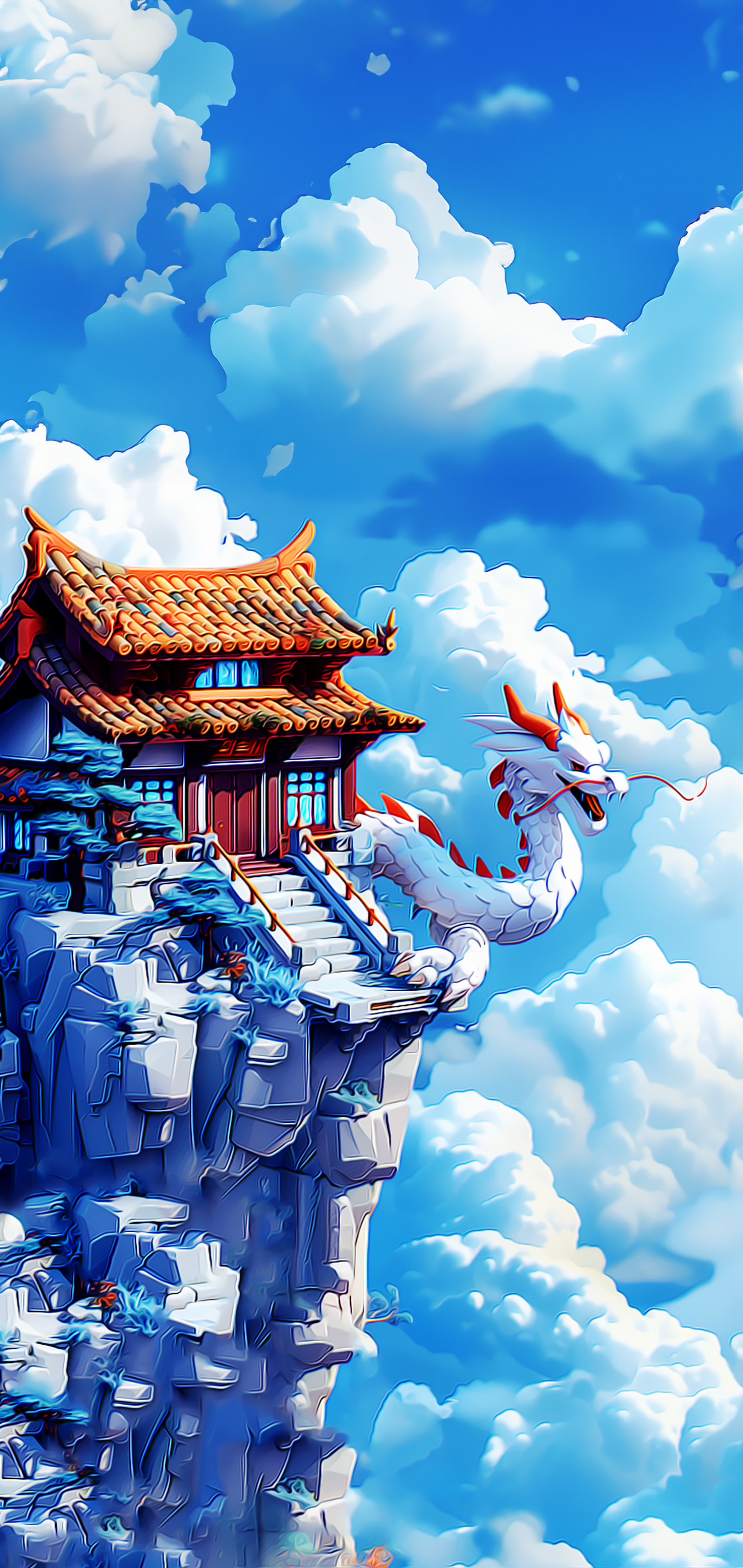 Lade chinesische architektur, chinesischer drache, wolke, blau, welt Hintergrund herunter