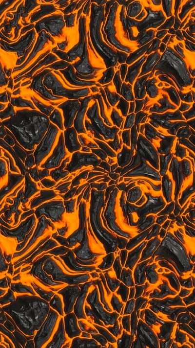 Dynamic Lava Flow: Psychedelic Patterns in Orange and Black