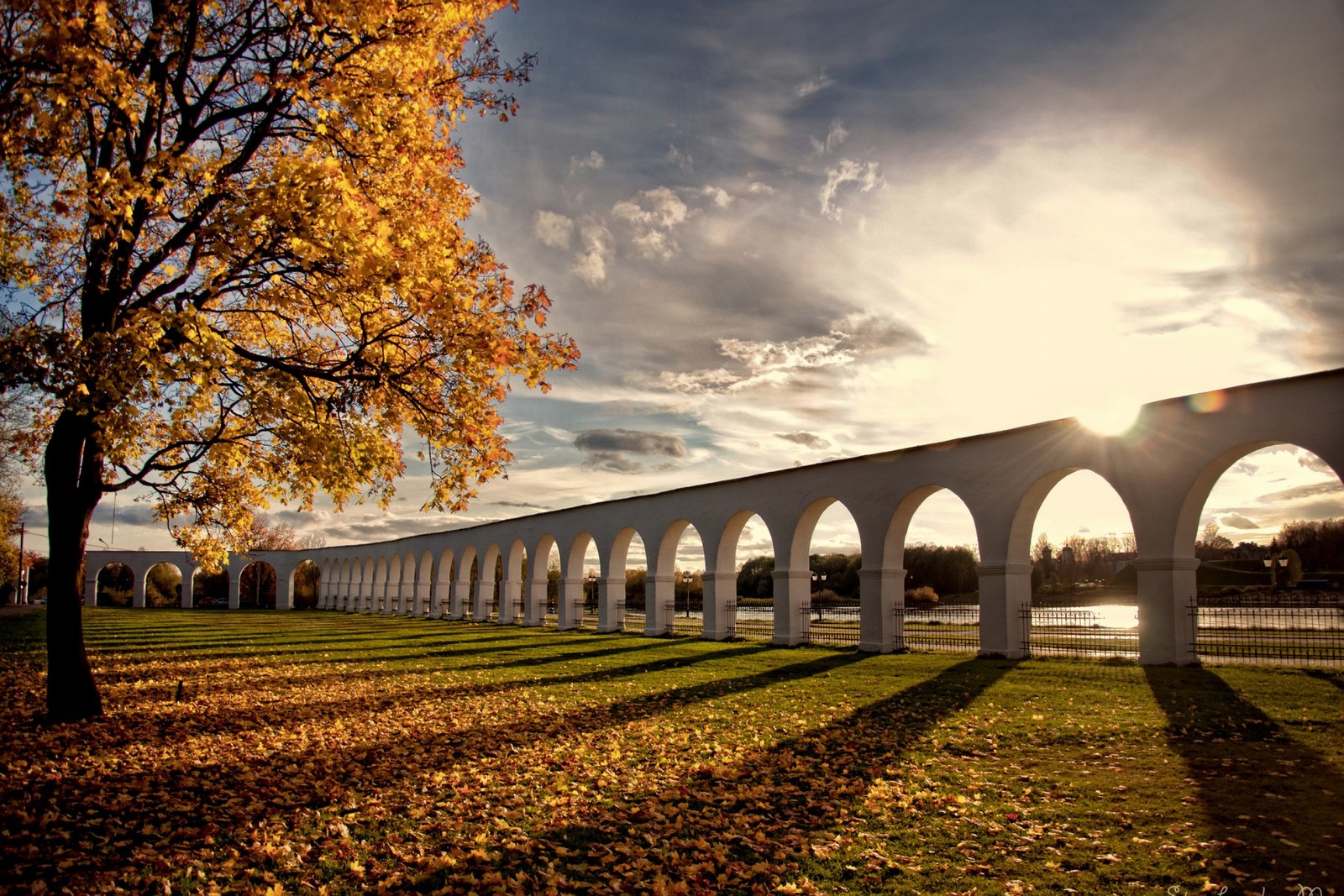 bridge, leaf, viaduct, tree, autumn wallpaper