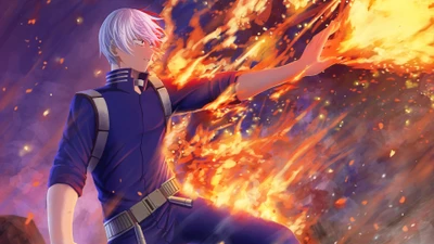 Shoto Todoroki maîtrisant le feu et la glace dans My Hero Academia