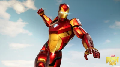 Iron Man en pose de acción dinámica del videojuego Marvel's Midnight Suns